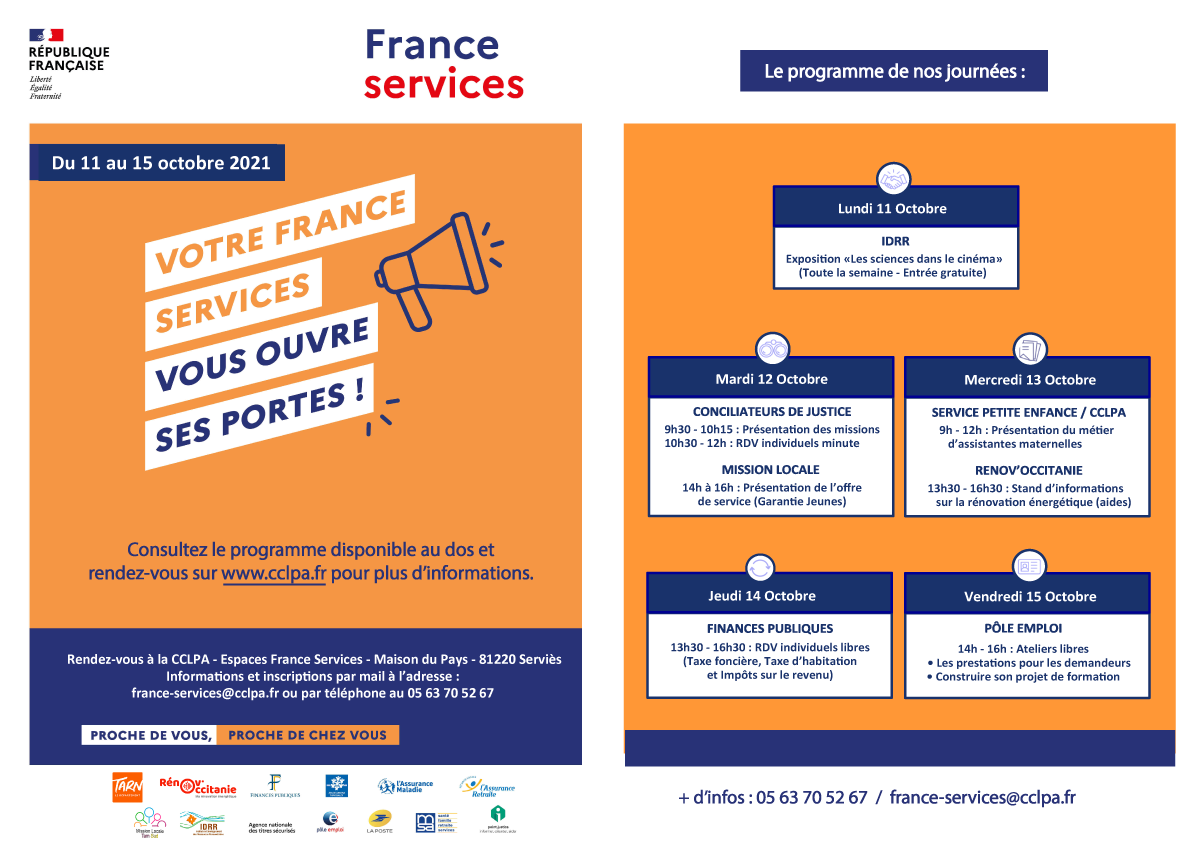 Programme des journées portes ouvertes - France Services 2021 / CCLPA