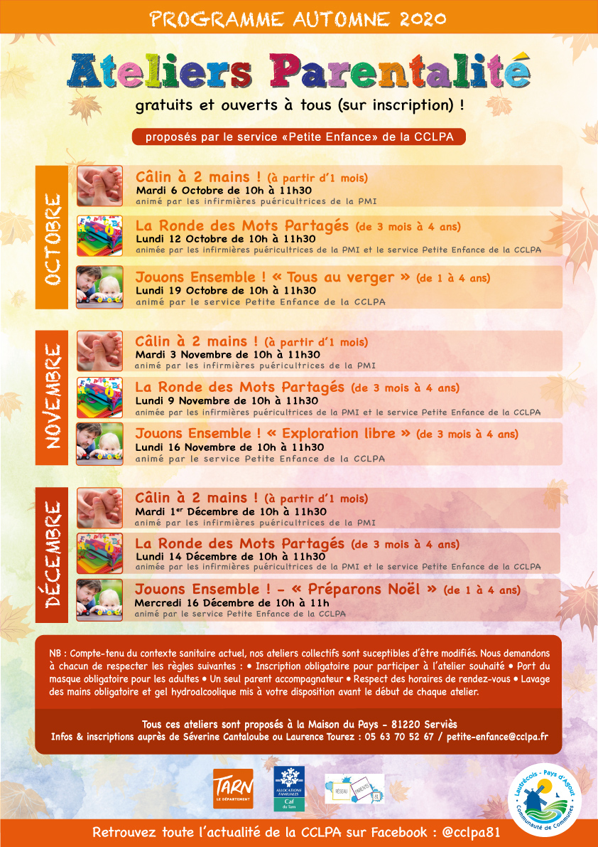 Programme des Ateliers Parentalité / Automne 2020